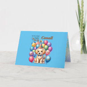 Puppy dog and balloons welcome baby boy card