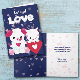 Puppy Dog and Kitty Cat Love Valentine Card