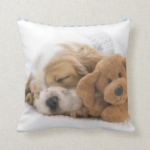 Puppy Dog and Teddy Bear Throw Pillow