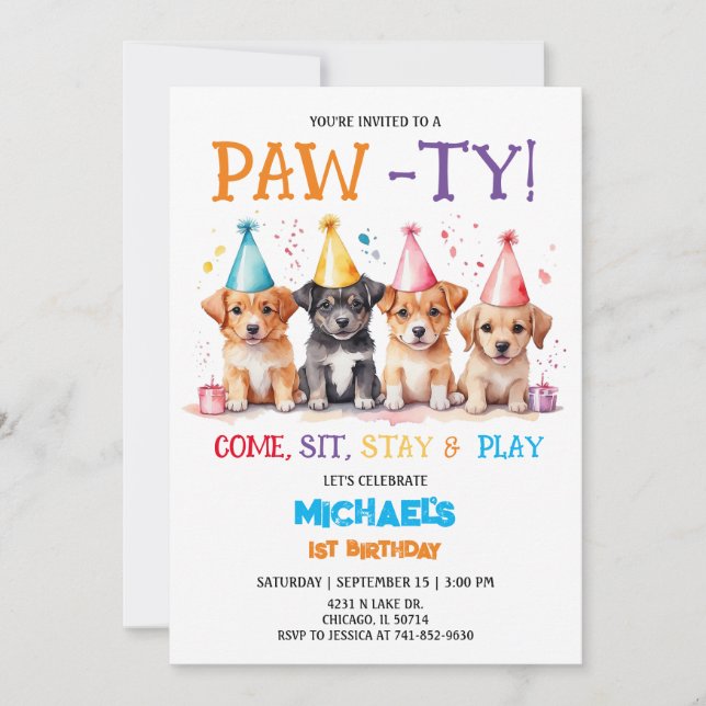 Puppy Dog Birthday Birthday Party Invitation (Front)