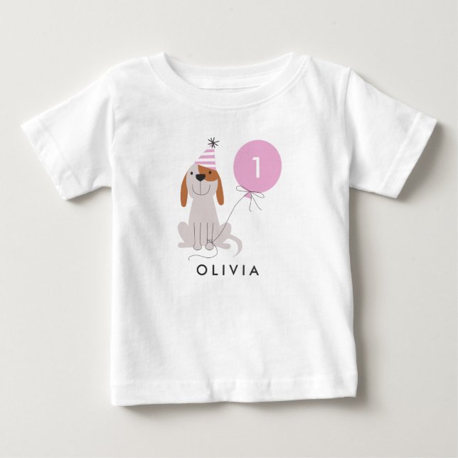 Puppy Dog Birthday Girl | Add Age Name Baby T-Shirt (Front)