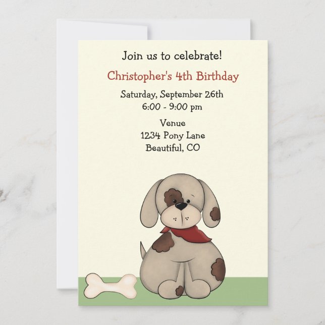 Puppy Dog Birthday Invitation for Boys (Front)