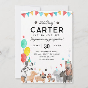 Puppy Dog Birthday Let's Pawty Kids Party Invitation