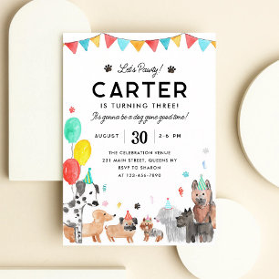 Puppy Dog Birthday Let's Pawty Kids Party Invitation