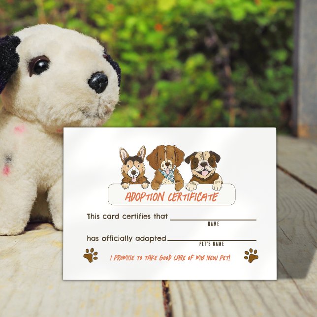 Puppy Dog Birthday Party Adoption Certificate Card (Creator Uploaded)