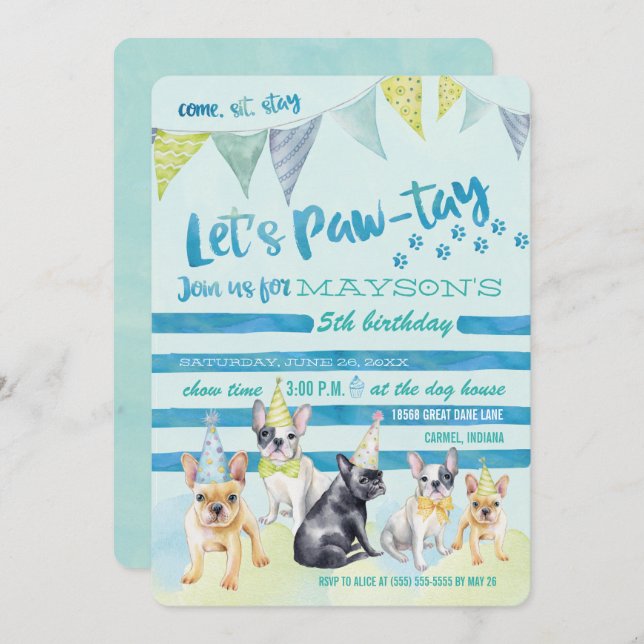 Puppy Dog Birthday Party Invitations (Front/Back)