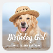 Puppy Dog Birthday Party Personalised Pet Photo Square Sticker (Front)