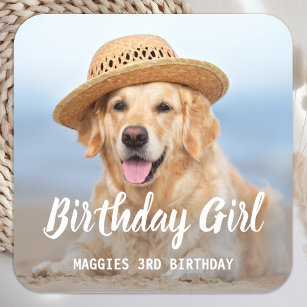 Puppy Dog Birthday Party Personalised Pet Photo Square Sticker