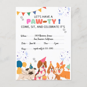 Puppy Dog Birthday Party Puppy Paw-ty Invitations