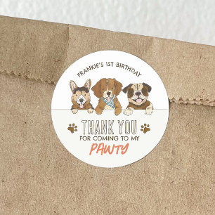 Puppy Dog Birthday Party Thank You Classic Round Sticker