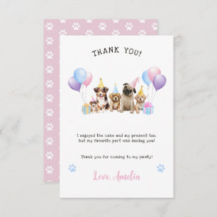 Puppy Dog Birthday Party Watercolor Thank you Card