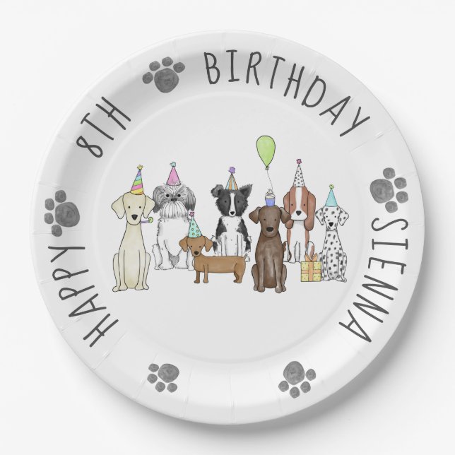 Puppy Dog Birthday Pawty Paper Plate (Front)