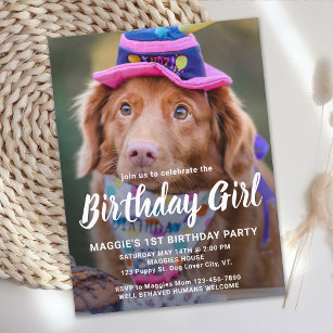 Puppy Dog Birthday Personalised Pet Photo Party Invitation Postcard