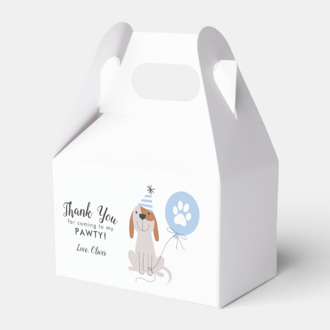 Puppy Dog Blue Thank You Birthday Party Favour Box (Front Side)