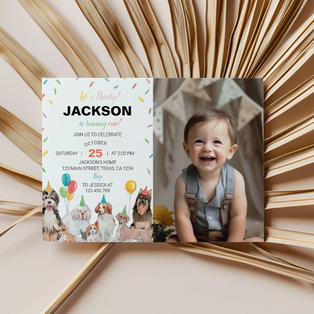 Puppy Dog Boy First Birthday Photo Invitation (Creator Uploaded)