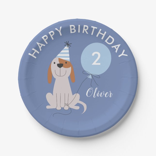 Puppy Dog Boys Birthday Party Paper Plate (Front)