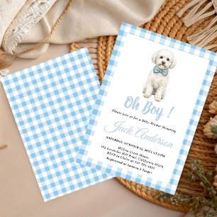 Puppy Dog Chic Blue Bow Boy Baby Shower  Invitation