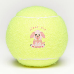 Puppy Dog Cute Cartoon Personalised Blush Pink Tennis Balls