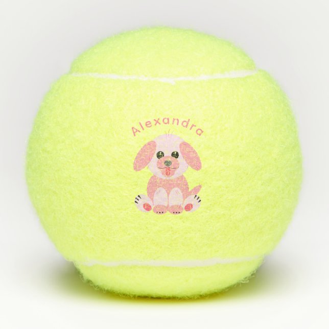Puppy Dog Cute Cartoon Personalised Blush Pink Tennis Balls (Front)