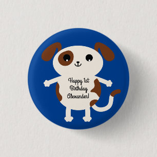 Puppy Dog Cute Colourful 1st Birthday Party Theme 3 Cm Round Badge