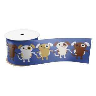 Puppy Dog Cute Colourful 1st Birthday Party Theme Satin Ribbon