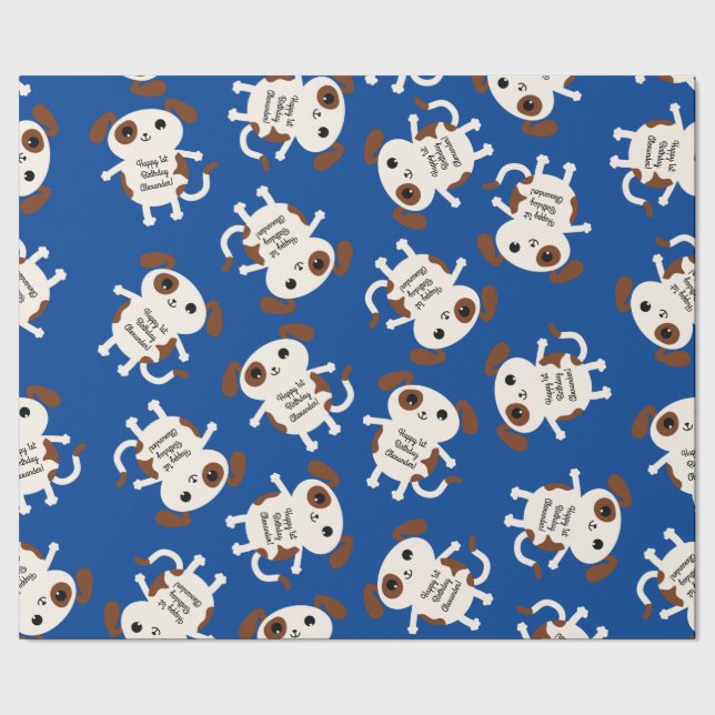 Puppy Dog Cute Colourful 1st Birthday Party Theme Wrapping Paper (Seam)