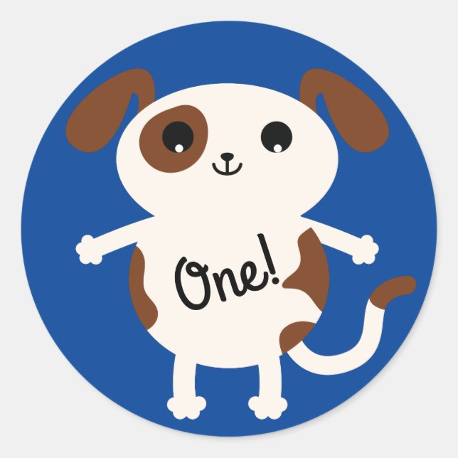 Puppy Dog Cute Colourful Kid's Birthday Party Them Classic Round Sticker (Front)