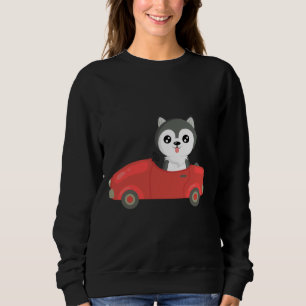 Puppy Dog Driving A Car Cute Husky Breed Dog Anima Sweatshirt