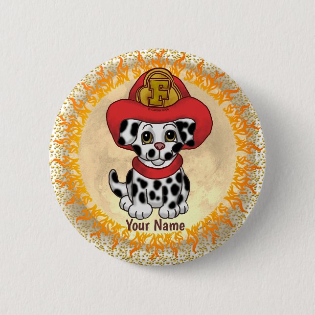 Puppy Dog Firefighter custom name pin (Front)