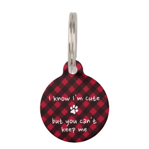 Puppy Dog Funny Red Buffalo Plaid Personalised Pet Tag