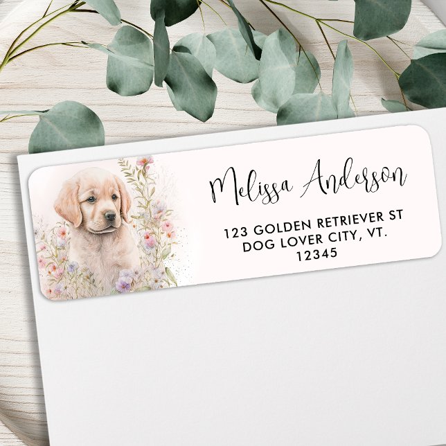 Puppy Dog Golden Retriever Floral Return Address  (Creator Uploaded)