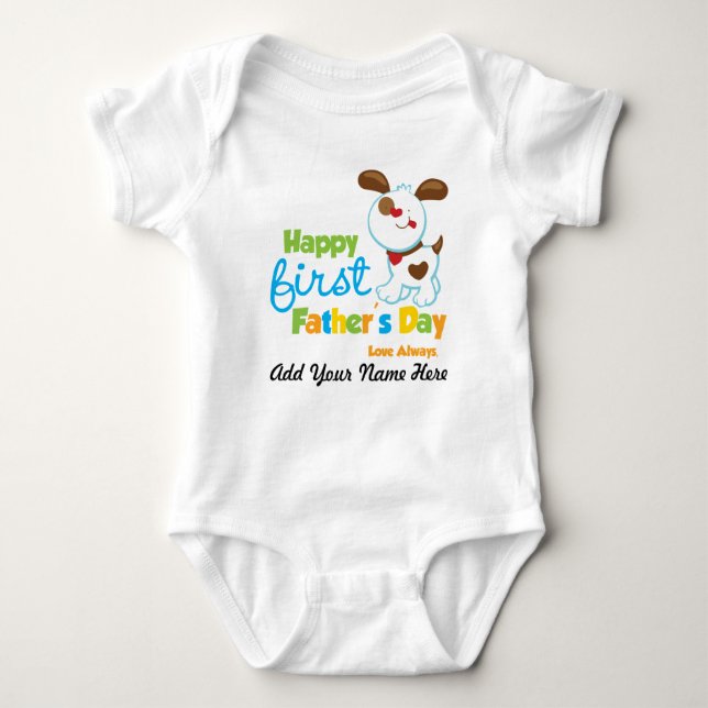 Puppy Dog Happy First Father's Day Baby Bodysuit (Front)
