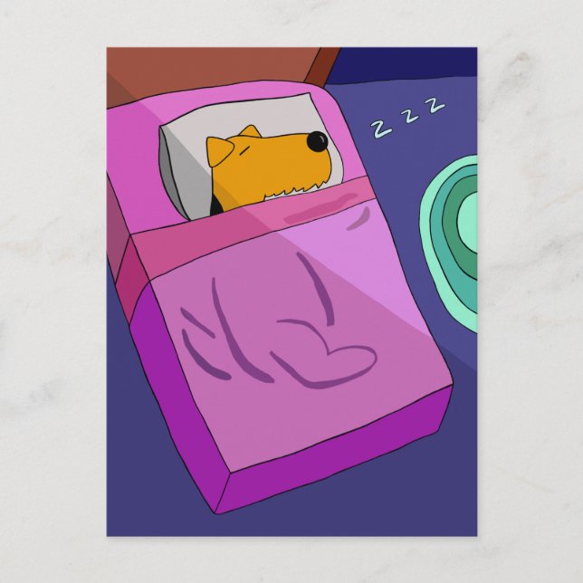 Puppy Dog in Bed Postcard (Front)