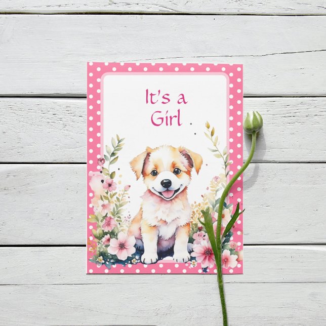Puppy Dog in Flowers Girl's Baby Shower Invitation (Creator Uploaded)