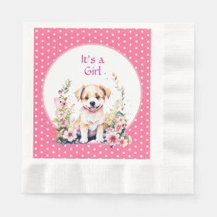 Puppy Dog in Flowers Girl's Baby Shower Its a Girl Napkin