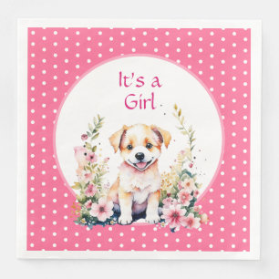 Puppy Dog in Flowers Girl's Baby Shower Its a Girl Napkin