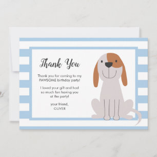 Puppy Dog Kids Birthday Blue Thank You Card