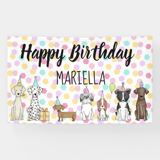Puppy Dog Little Girl Birthday Party Banner (Horizontal)