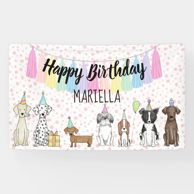 Puppy Dog Little Girl Birthday Party Banner (Horizontal)