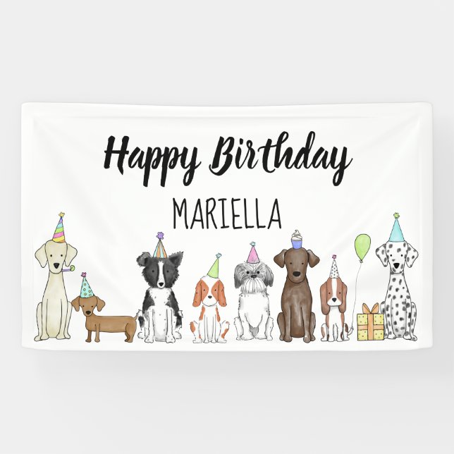Puppy Dog Little Girl Birthday Party Banner (Horizontal)