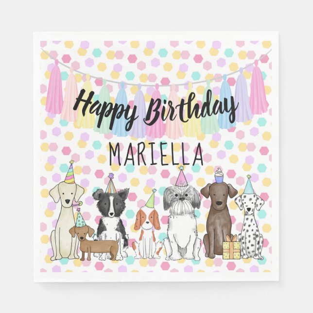 Puppy Dog Little Girl Birthday Party Napkin (Front)