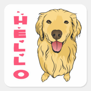 Puppy Dog Lover Cartoon Hello Golden Retriever Square Sticker