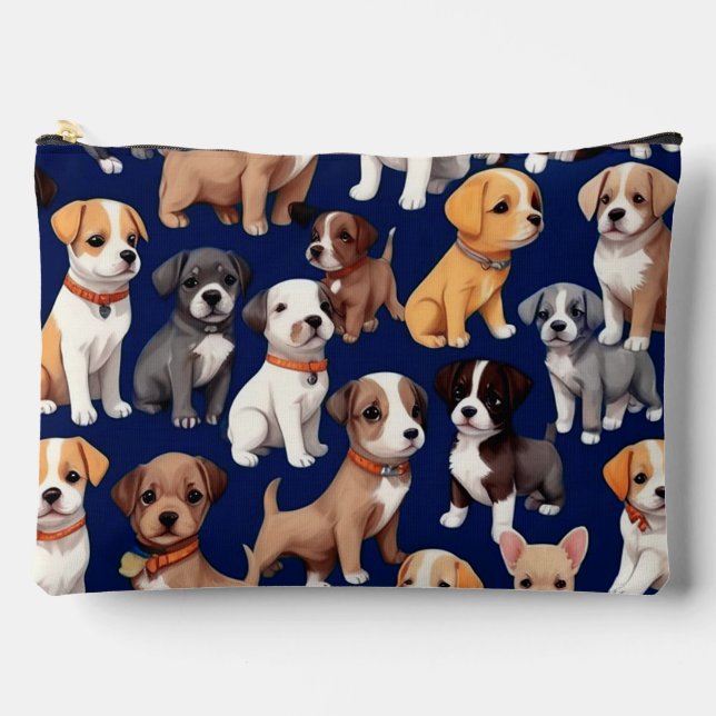 Puppy Dog Navy Blue Pattern Design Accessory Pouch (Front)