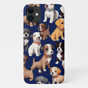Puppy Dog Navy Blue Pattern Design Case-Mate iPhone Case