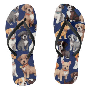 Puppy Dog Navy Blue Pattern Design Jandals