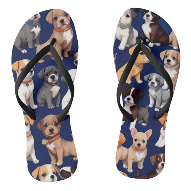 Puppy Dog Navy Blue Pattern Design Jandals (Footbed)