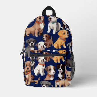 Puppy Dog Navy Blue Pattern Design Printed Backpack
