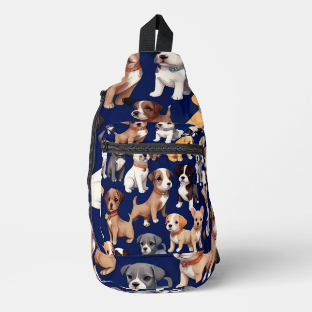 Puppy Dog Navy Blue Pattern Design Sling Bag (Front)