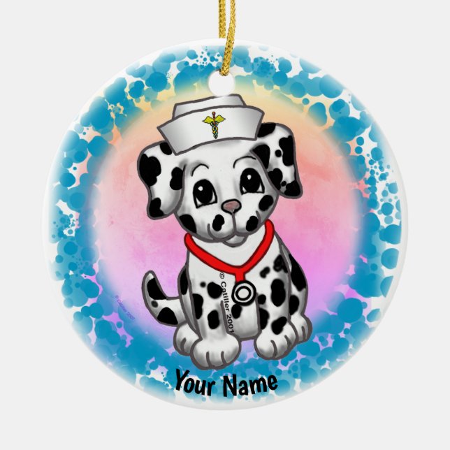 Puppy Dog Nurse Ceramic Tree Decoration (Front)