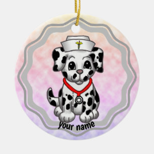 Puppy dog nurse  ceramic tree decoration